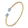 14K White  Yellow Gold Bujukan Open Cuff Bracelet with Aquamarine and Diamond End Caps - 0.09 ct