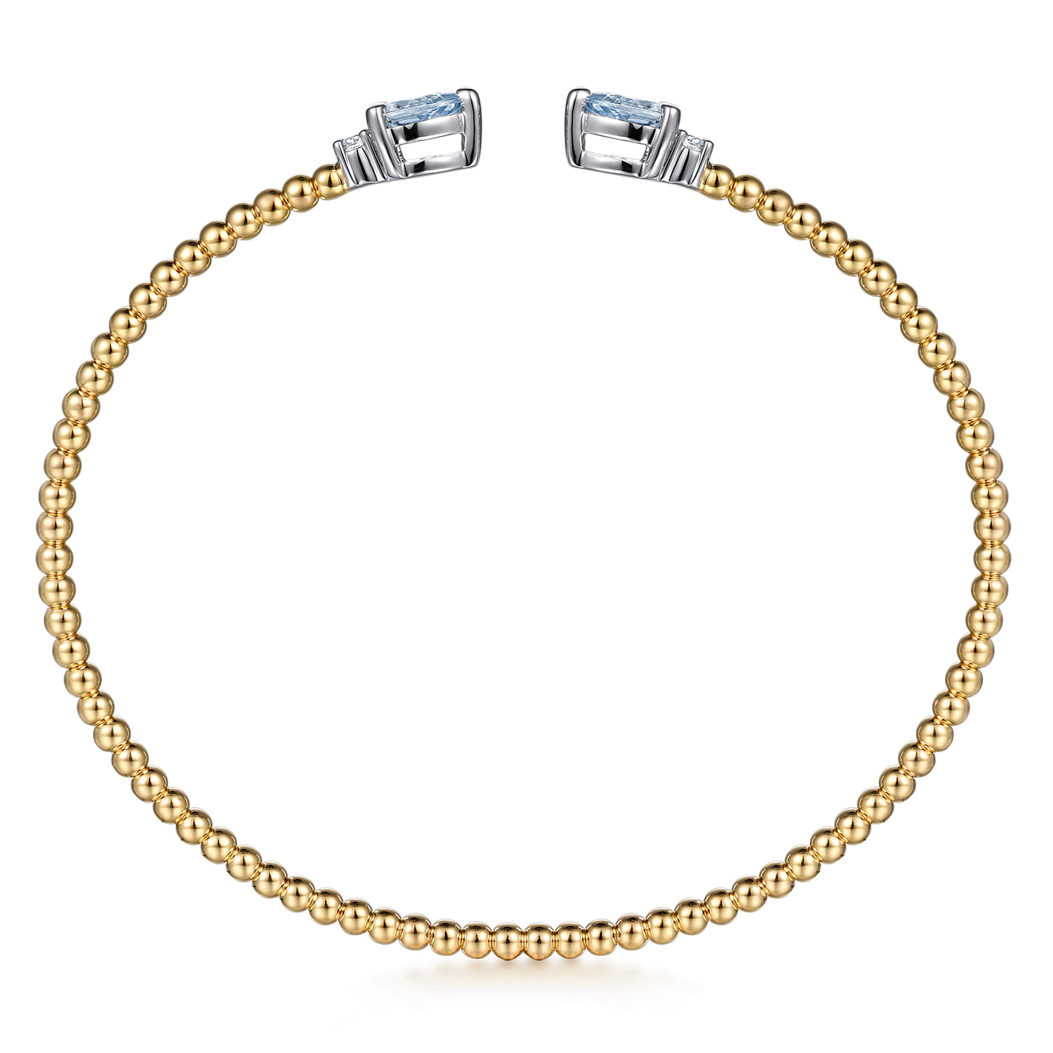 14K White  Yellow Gold Bujukan Open Cuff Bracelet with Aquamarine and Diamond End Caps - 0.09 ct - Shot 3