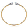 14K White  Yellow Gold Bujukan Open Cuff Bracelet with Aquamarine and Diamond End Caps - 0.09 ct