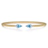 14K White  Yellow Gold Bujukan Open Cuff Bracelet with Blue Topaz and Diamond End Caps - 0.09 ct