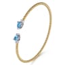 14K White  Yellow Gold Bujukan Open Cuff Bracelet with Blue Topaz and Diamond End Caps - 0.09 ct
