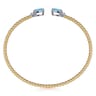 14K White  Yellow Gold Bujukan Open Cuff Bracelet with Blue Topaz and Diamond End Caps - 0.09 ct
