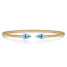 14K White  Yellow Gold Bujukan Open Cuff Bracelet with Blue Topaz and Diamond End Caps - 0.09 ct