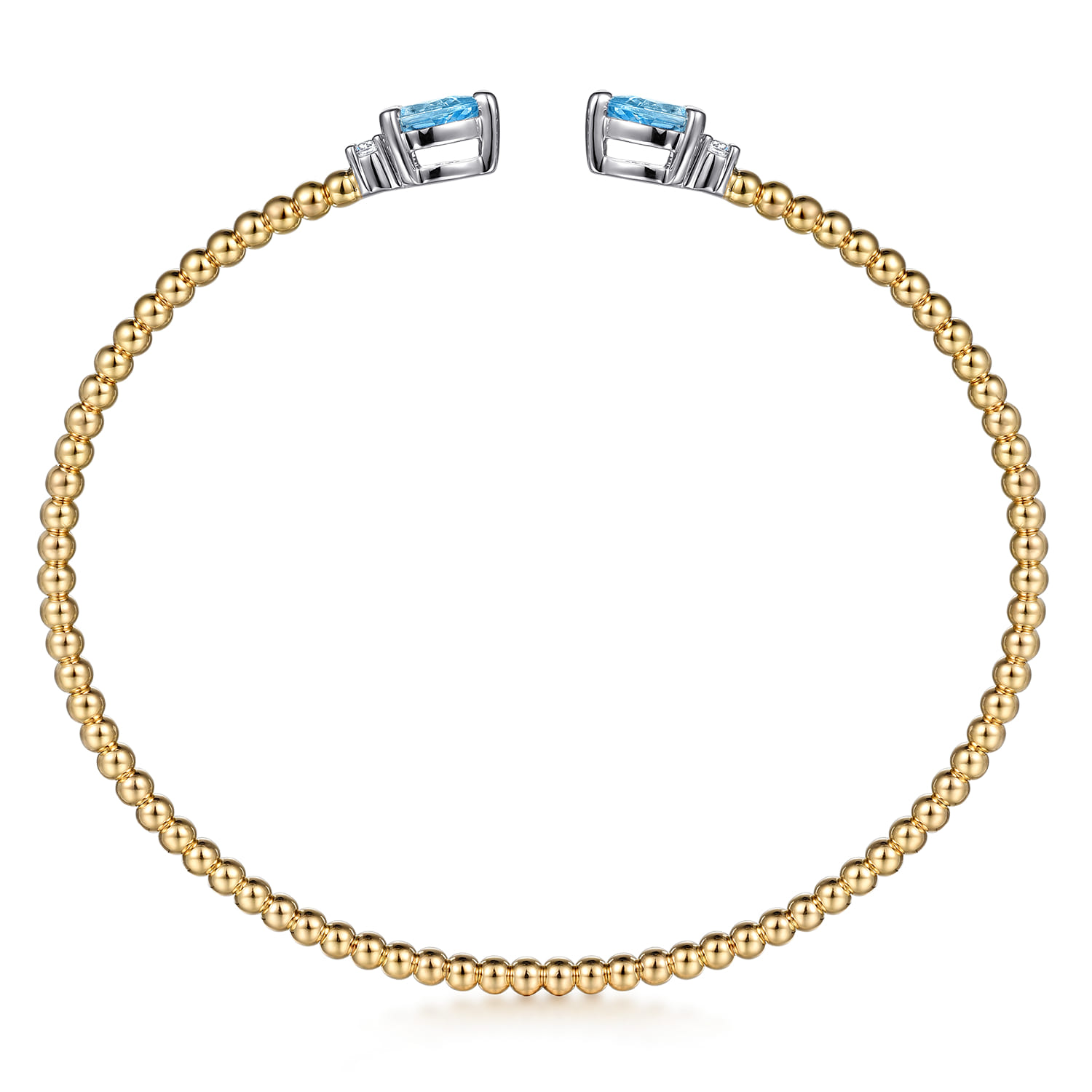 14K White  Yellow Gold Bujukan Open Cuff Bracelet with Blue Topaz and Diamond End Caps - 0.09 ct - Shot 3