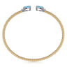 14K White  Yellow Gold Bujukan Open Cuff Bracelet with Blue Topaz and Diamond End Caps - 0.09 ct