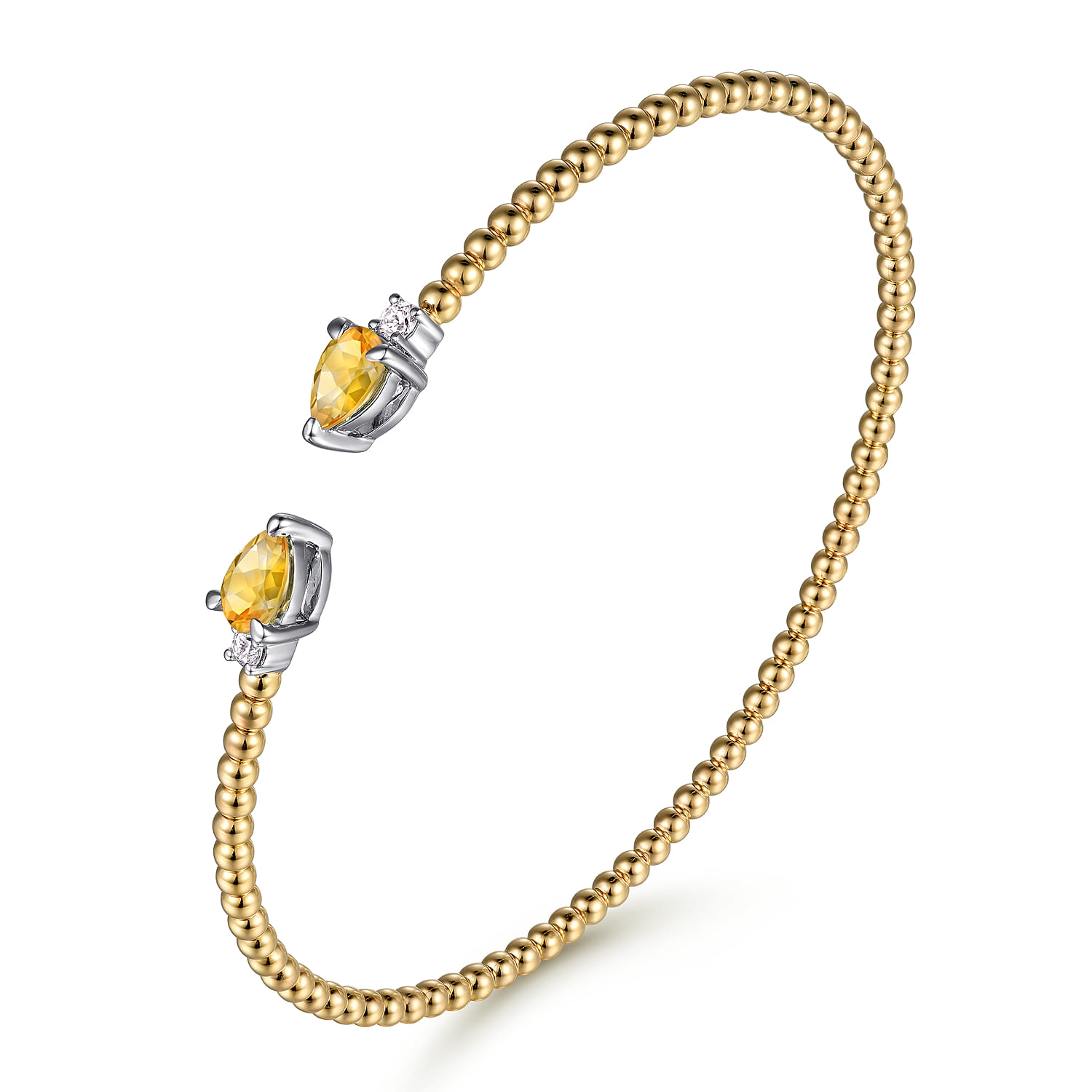 14K White  Yellow Gold Bujukan Open Cuff Bracelet with Citrine and Diamond End Caps - 0.09 ct - Shot 2