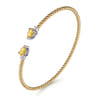 14K White  Yellow Gold Bujukan Open Cuff Bracelet with Citrine and Diamond End Caps - 0.09 ct