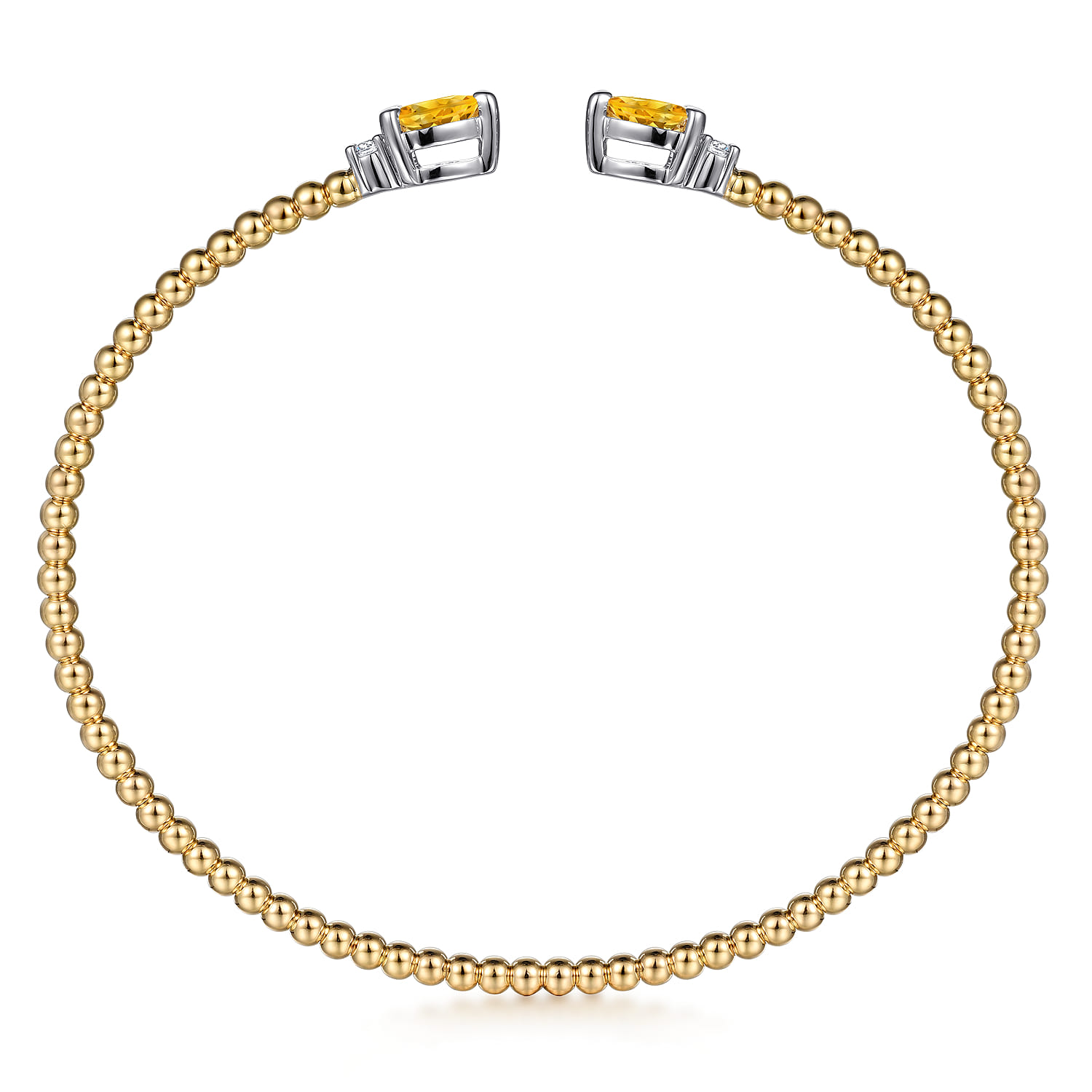 14K White  Yellow Gold Bujukan Open Cuff Bracelet with Citrine and Diamond End Caps - 0.09 ct - Shot 3