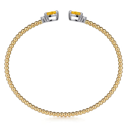 14K White  Yellow Gold Bujukan Open Cuff Bracelet with Citrine and Diamond End Caps