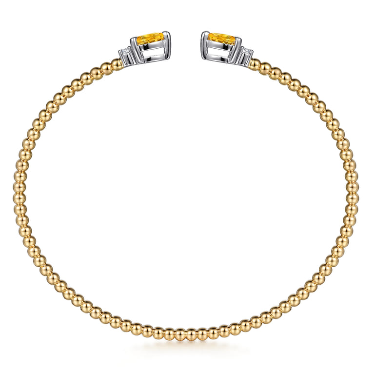 14K White  Yellow Gold Bujukan Open Cuff Bracelet with Citrine and Diamond End Caps - 0.09 ct - Shot 3