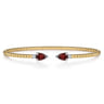 14K White  Yellow Gold Bujukan Open Cuff Bracelet with Garnet and Diamond End Caps - 0.09 ct