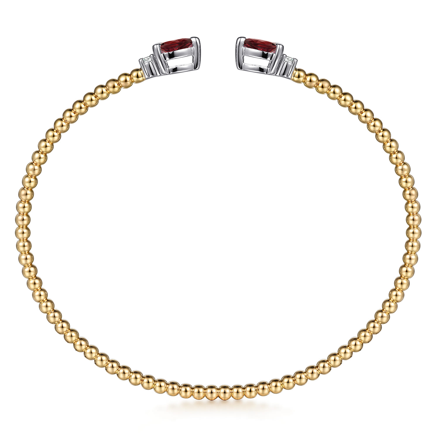 14K White  Yellow Gold Bujukan Open Cuff Bracelet with Garnet and Diamond End Caps - 0.09 ct - Shot 3