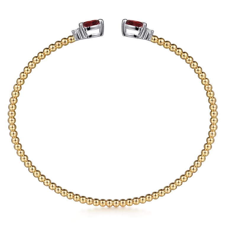 14K White  Yellow Gold Bujukan Open Cuff Bracelet with Garnet and Diamond End Caps - 0.09 ct - Shot 3