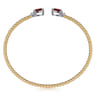 14K White  Yellow Gold Bujukan Open Cuff Bracelet with Garnet and Diamond End Caps - 0.09 ct