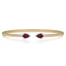 14K White  Yellow Gold Bujukan Open Cuff Bracelet with Garnet and Diamond End Caps - 0.09 ct