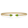 14K White  Yellow Gold Bujukan Open Cuff Bracelet with Peridot and Diamond End Caps - 0.09 ct