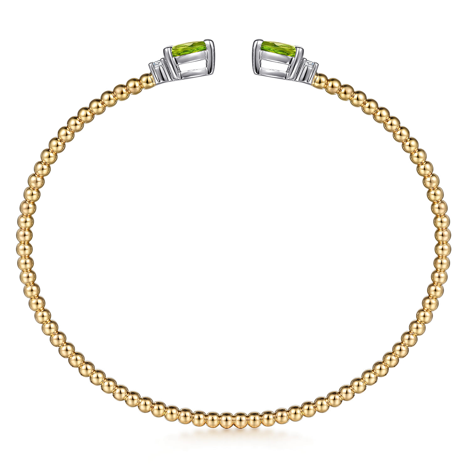 14K White  Yellow Gold Bujukan Open Cuff Bracelet with Peridot and Diamond End Caps - 0.09 ct - Shot 3