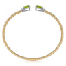 14K White  Yellow Gold Bujukan Open Cuff Bracelet with Peridot and Diamond End Caps - 0.09 ct
