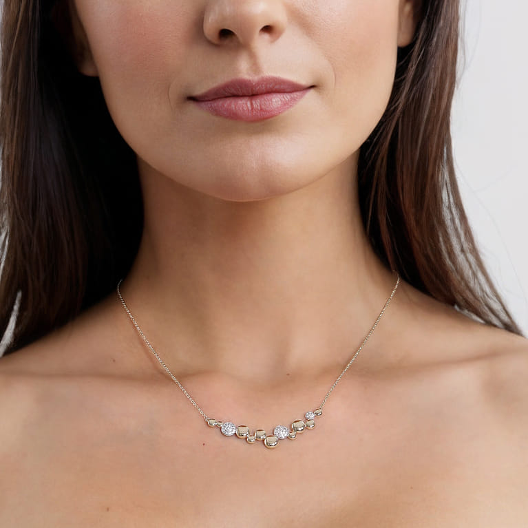 14K White  Yellow Gold Bujukan Pave Diamond Pendant Necklace - 0.3 ct - Shot 4