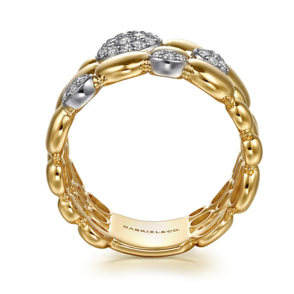 14K White  Yellow Gold Bujukan Pave Diamond Wide Band Ring