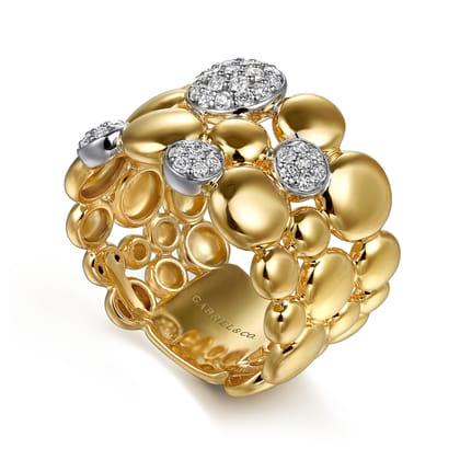 14K White  Yellow Gold Bujukan Pave Diamond Wide Band Ring