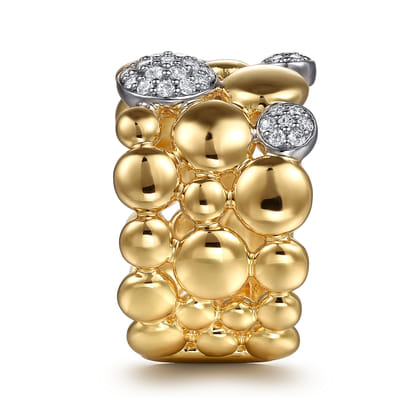 14K White  Yellow Gold Bujukan Pave Diamond Wide Band Ring