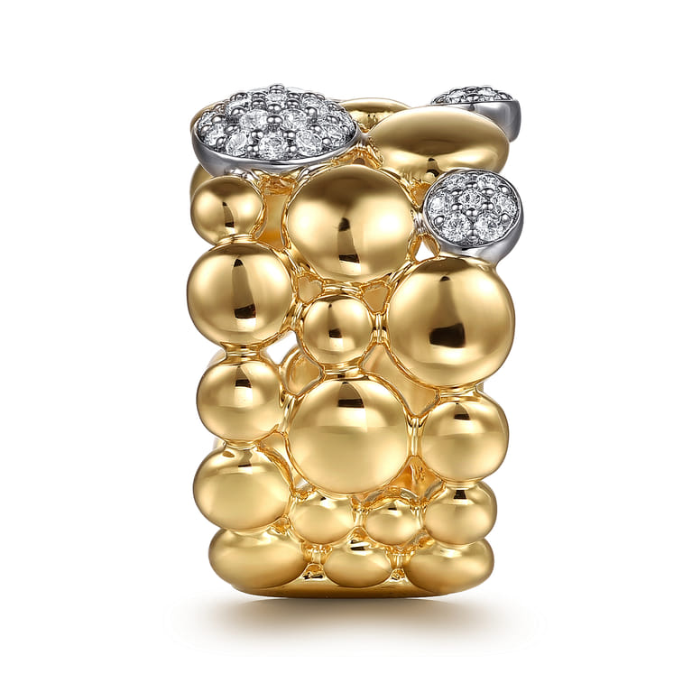 14K White  Yellow Gold Bujukan Pave Diamond Wide Band Ring - 0.3 ct - Shot 4