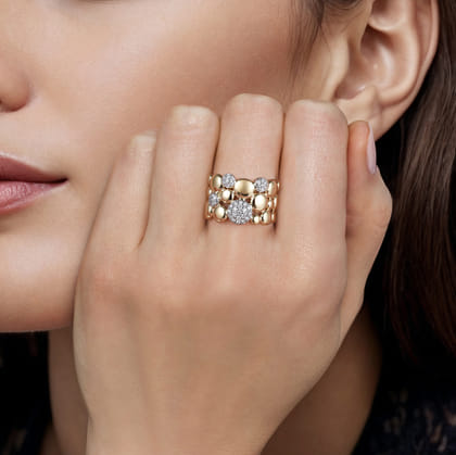 14K White  Yellow Gold Bujukan Pave Diamond Wide Band Ring