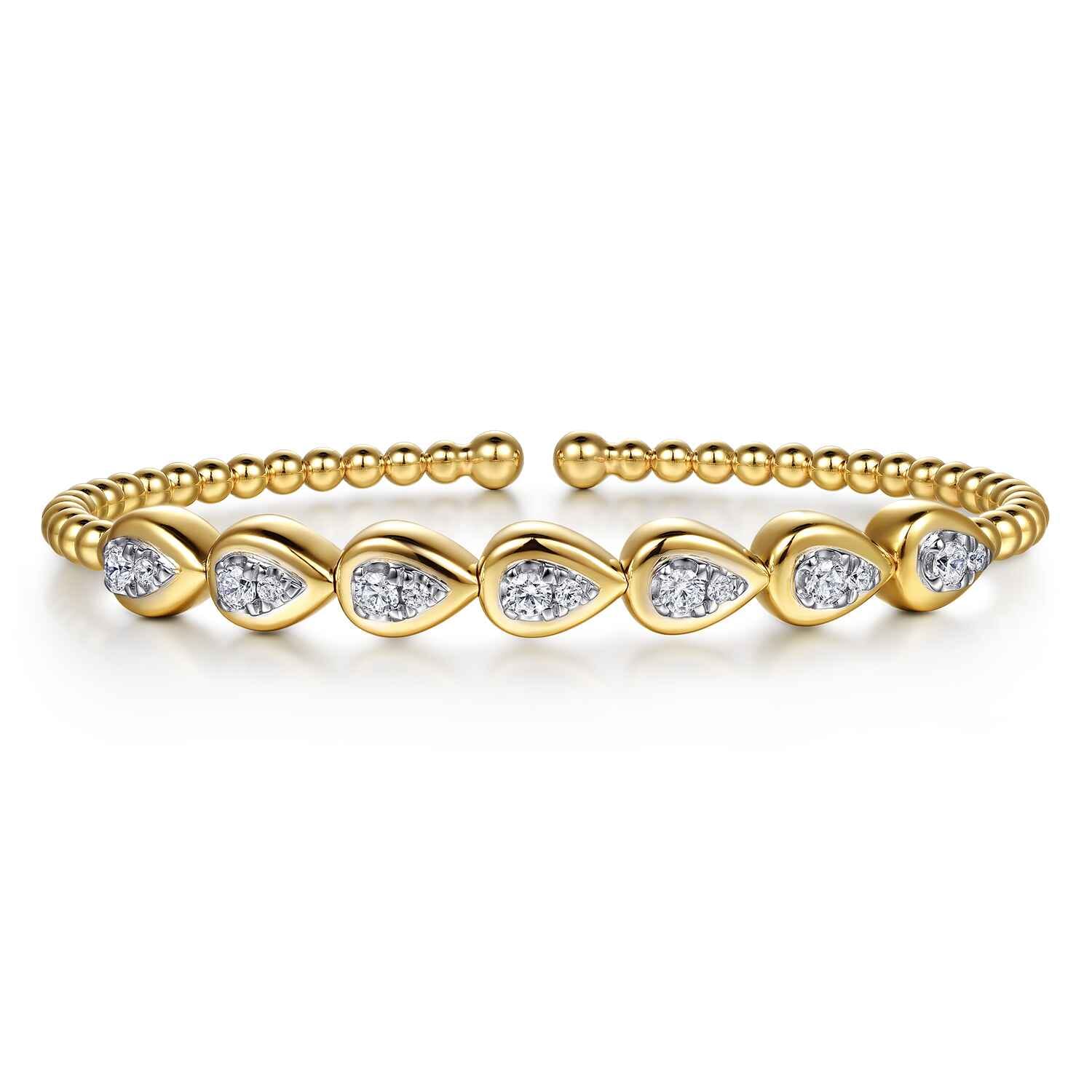14K White Yellow Gold Bujukan Pear Bezel Diamond Split Bangle Bracelet - 0.5 ct - Shot 1