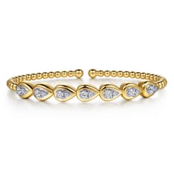 14K White Yellow Gold Bujukan Pear Bezel Diamond Split Bangle Bracelet