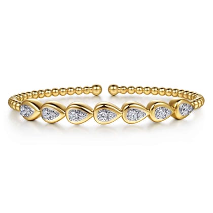 14K White Yellow Gold Bujukan Pear Bezel Diamond Split Bangle Bracelet
