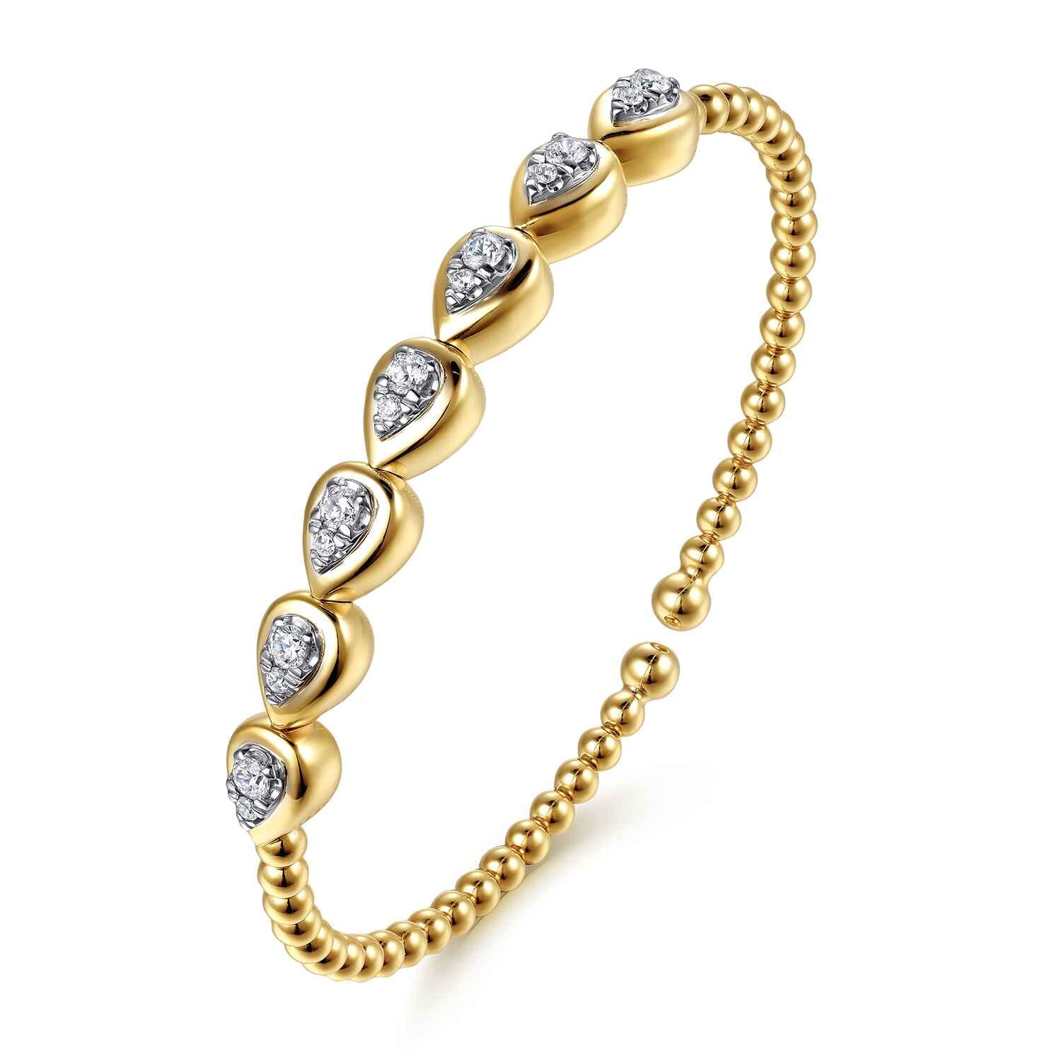 14K White Yellow Gold Bujukan Pear Bezel Diamond Split Bangle Bracelet - 0.5 ct - Shot 2
