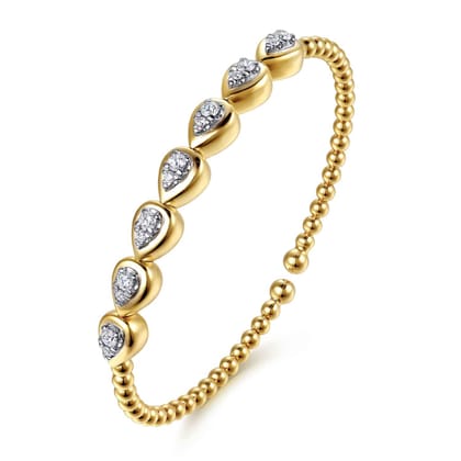 14K White Yellow Gold Bujukan Pear Bezel Diamond Split Bangle Bracelet