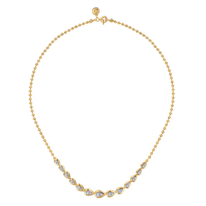 14K White Yellow Gold Bujukan Pear Shape Diamond Bezel Tennis Necklace