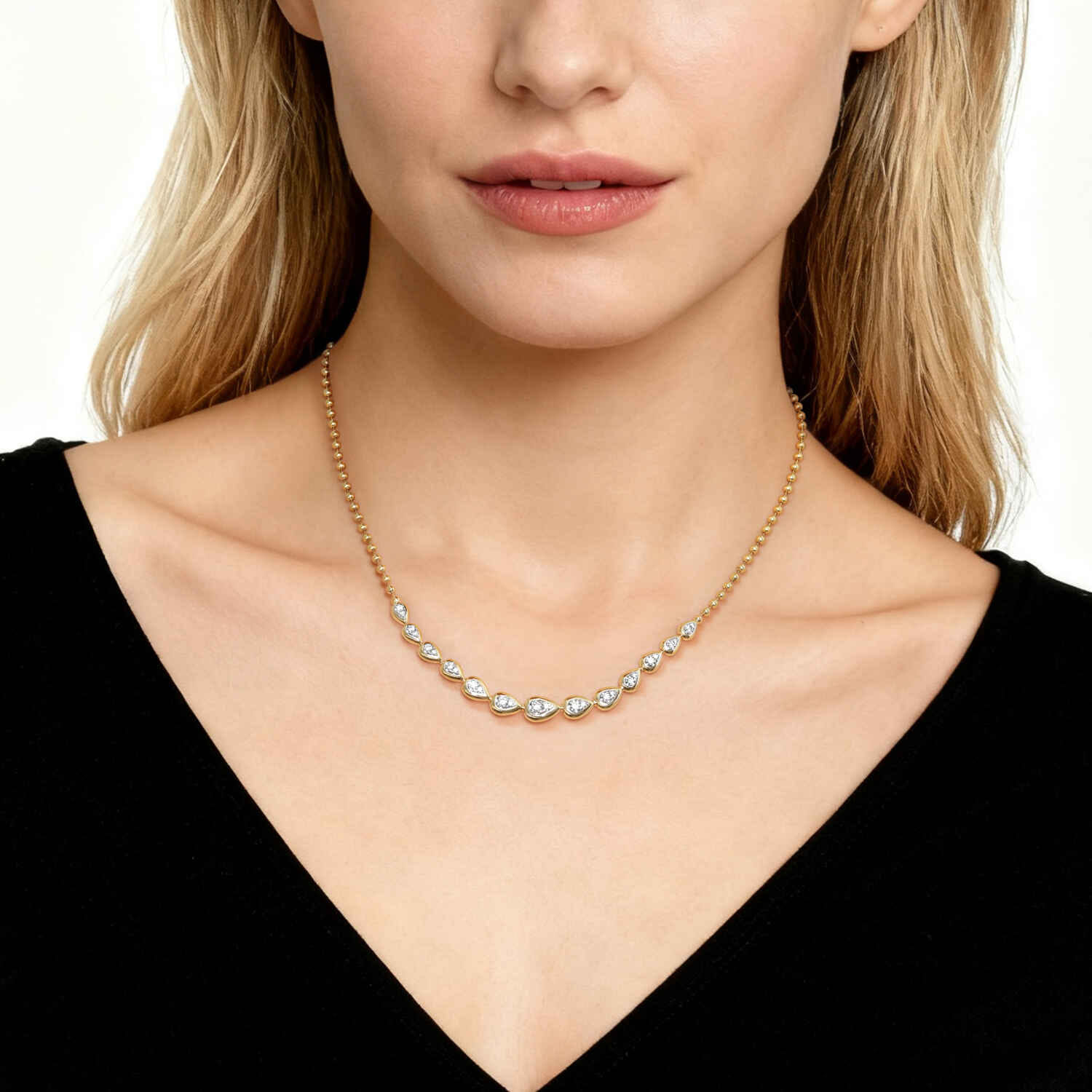 14K White Yellow Gold Bujukan Pear Shape Diamond Bezel Tennis Necklace - 0.5 ct - Shot 3