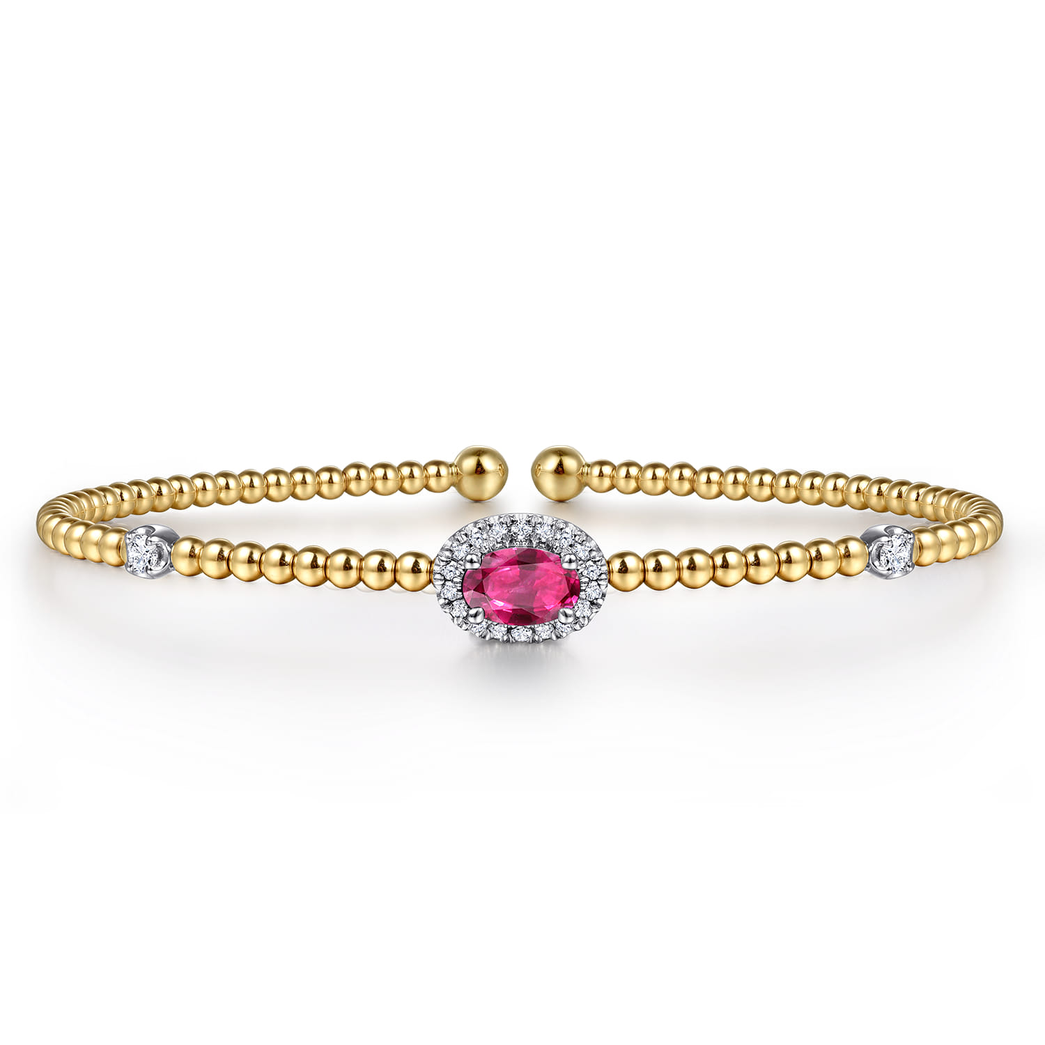 14K White-Yellow Gold Bujukan Ruby and Diamond Halo Bangle - 0.15 ct - Shot 1