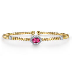 14K White-Yellow Gold Bujukan Ruby and Diamond Halo Bangle