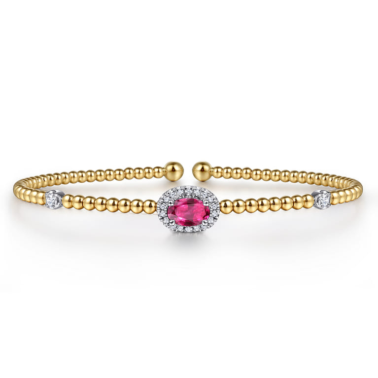14K White-Yellow Gold Bujukan Ruby and Diamond Halo Bangle - 0.15 ct - Shot 1
