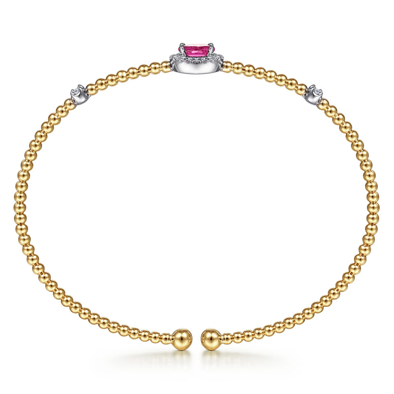 14K White-Yellow Gold Bujukan Ruby and Diamond Halo Bangle - 0.15 ct - Shot 3