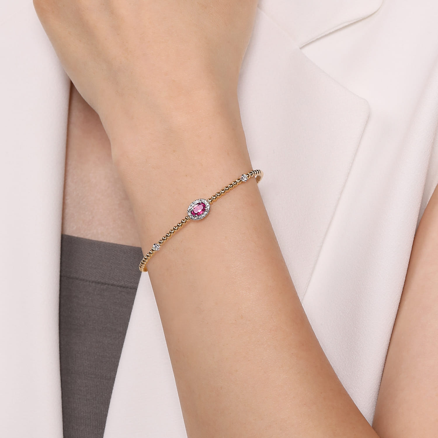 14K White-Yellow Gold Bujukan Ruby and Diamond Halo Bangle - 0.15 ct - Shot 4