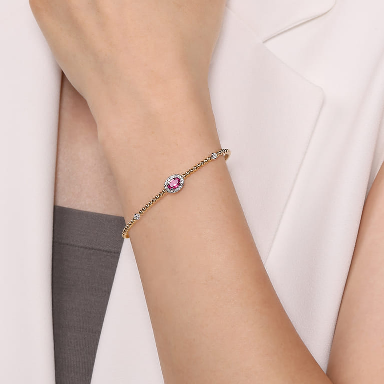 14K White-Yellow Gold Bujukan Ruby and Diamond Halo Bangle - 0.15 ct - Shot 4