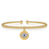 14K White-Yellow Gold Bujukan Sapphire and Diamond Evil Eye Charm Cuff Bangle Bracelet - 0.06 ct