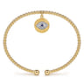 14K White-Yellow Gold Bujukan Sapphire and Diamond Evil Eye Charm Cuff Bangle Bracelet - 0.06 ct