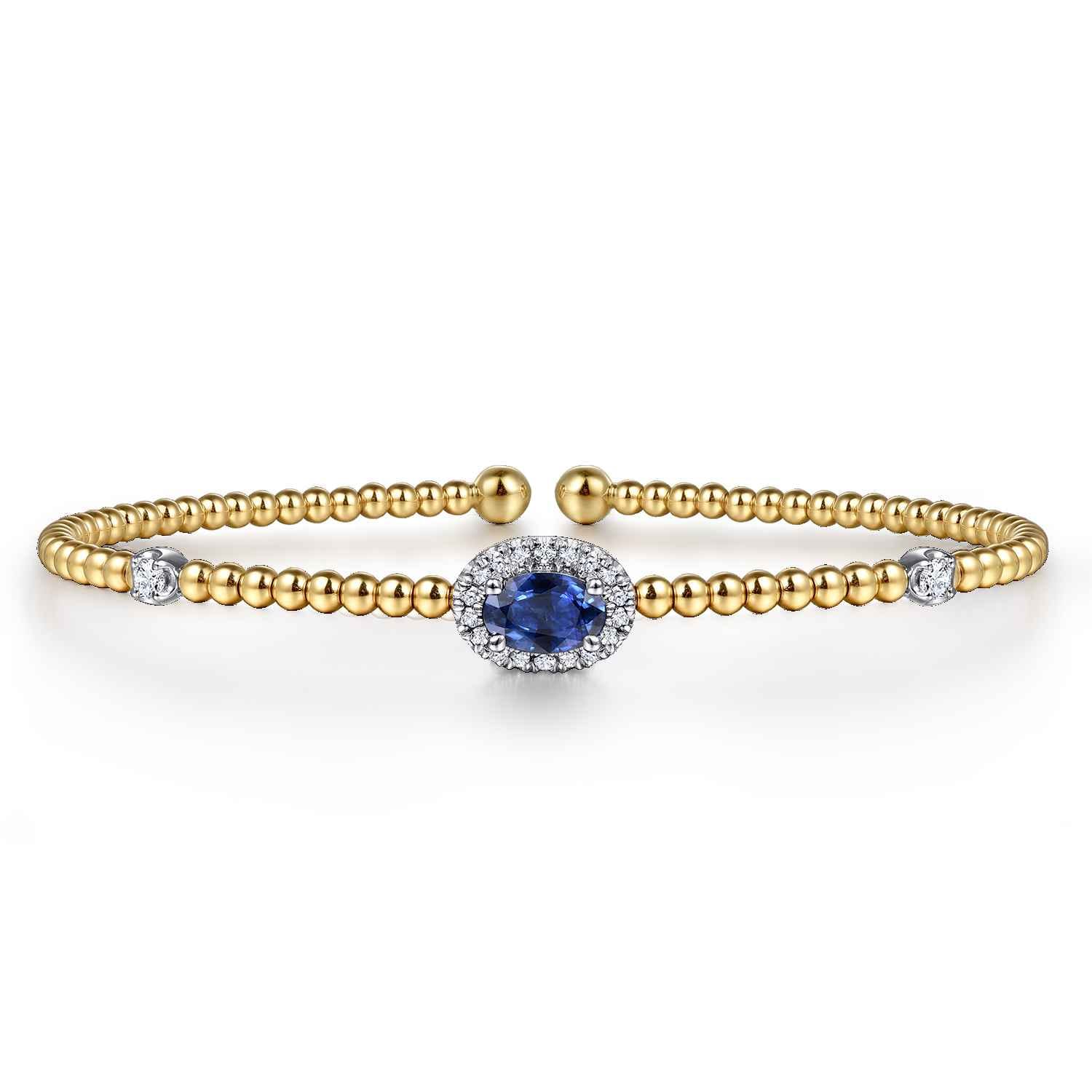 14K White-Yellow Gold Bujukan Sapphire and Diamond Halo Bangle - 0.13 ct - Shot 1