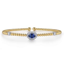 14K White-Yellow Gold Bujukan Sapphire and Diamond Halo Bangle
