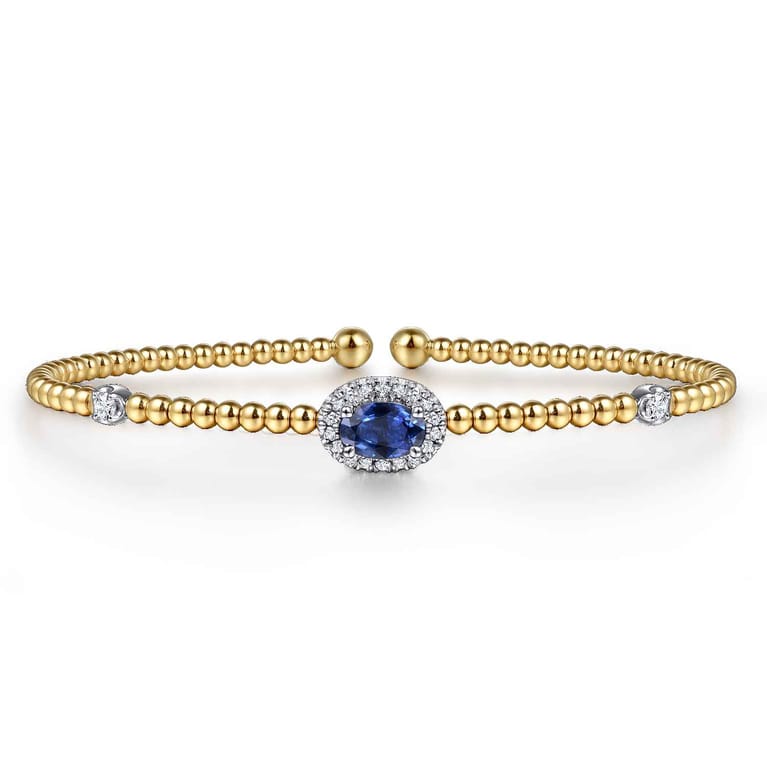14K White-Yellow Gold Bujukan Sapphire and Diamond Halo Bangle - 0.13 ct - Shot 1