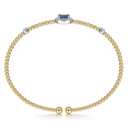 14K White-Yellow Gold Bujukan Sapphire and Diamond Halo Bangle