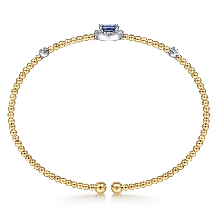 14K White-Yellow Gold Bujukan Sapphire and Diamond Halo Bangle - 0.13 ct - Shot 3