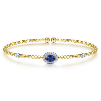 14K White-Yellow Gold Bujukan Sapphire and Diamond Halo Bangle