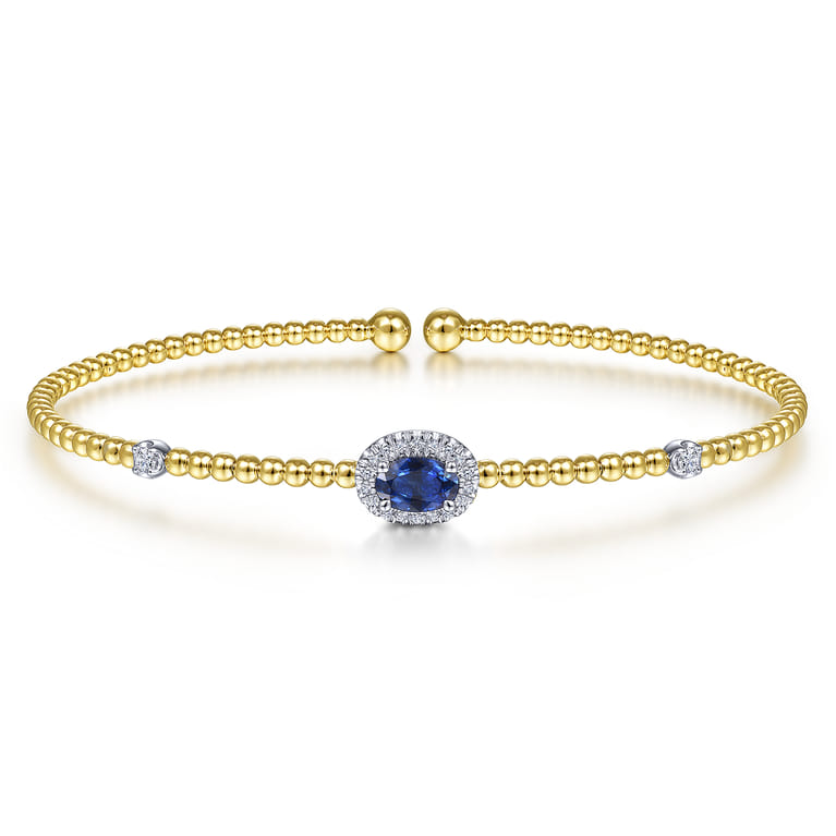 14K White-Yellow Gold Bujukan Sapphire and Diamond Halo Bangle - 0.15 ct - Shot 1
